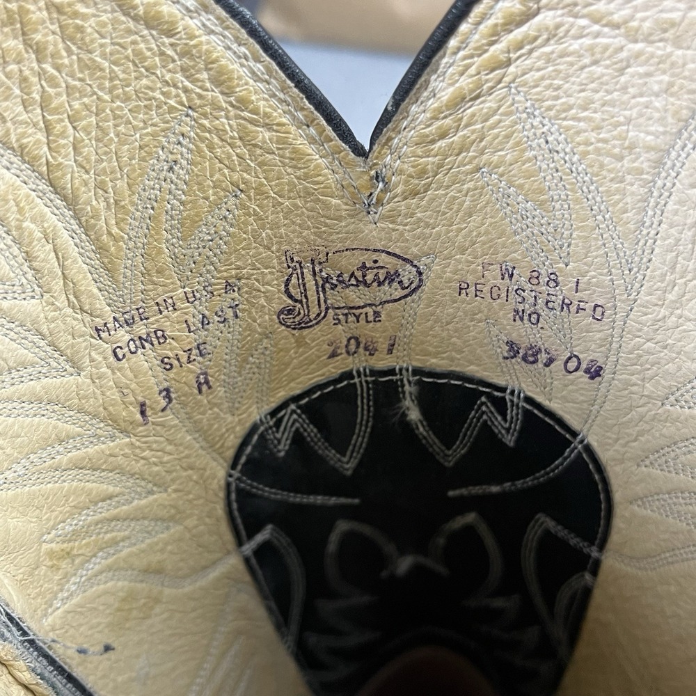 Justin Boots 2041 Mens 13 A Boot Black Leather Mid Calf Embroidered Western Boot - Picture 11 of 11